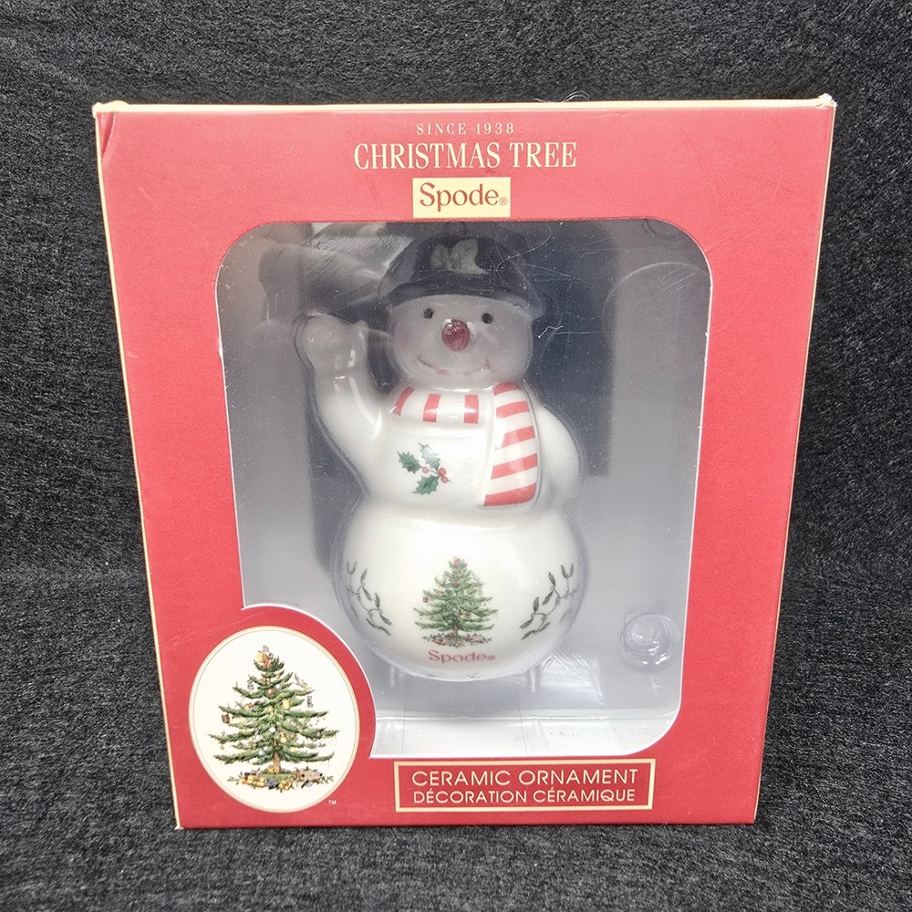 Spode Christmas Tree Snowman Ceramic Ornament Black Hat Figure Holiday XT8500-XC
